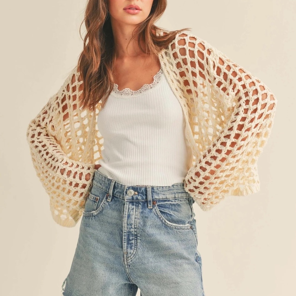 Ivory Open-Knit Cardigan